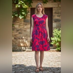 Boden Silk Floral Sheath Dress Hot Pink Purple Cap Sleeve 4R